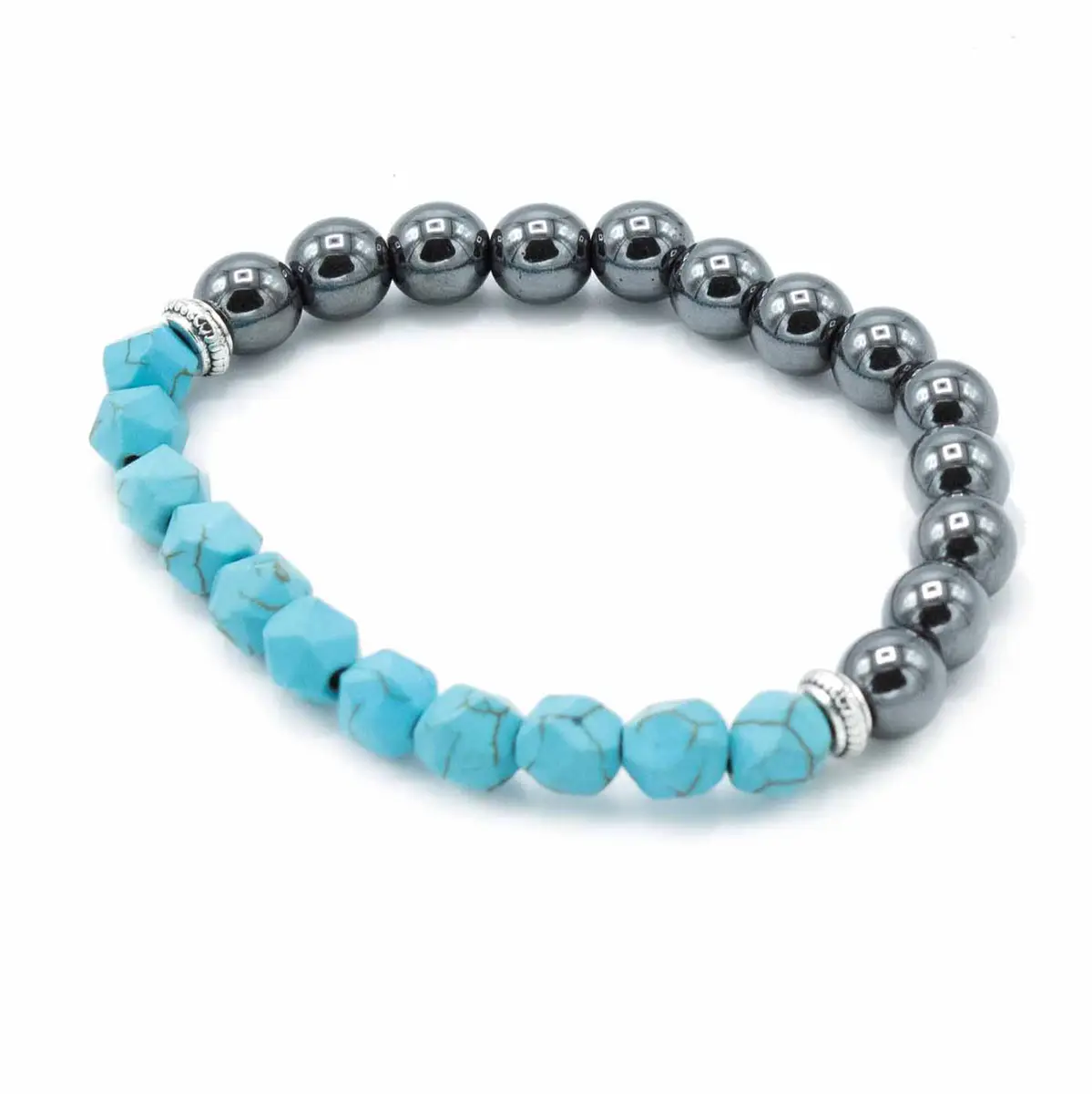 Fasetterat armband med turkos och magnetiska pärlor - produktbild 2