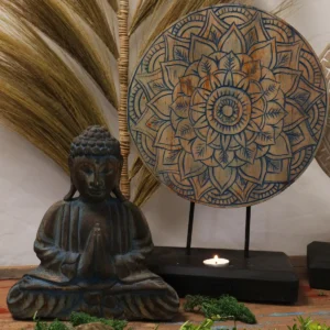 Feng Shui Buddha-set med blommandala i blått trä - produktbild 3