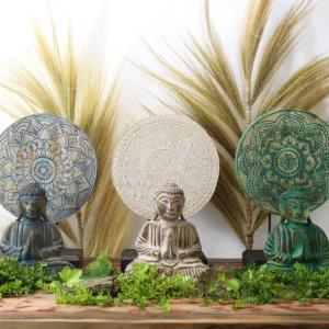 Feng Shui Buddha-set med blommandala i blått trä - produktbild 4