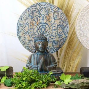 Feng Shui Buddha-set med blommandala i blått trä - produktbild 5