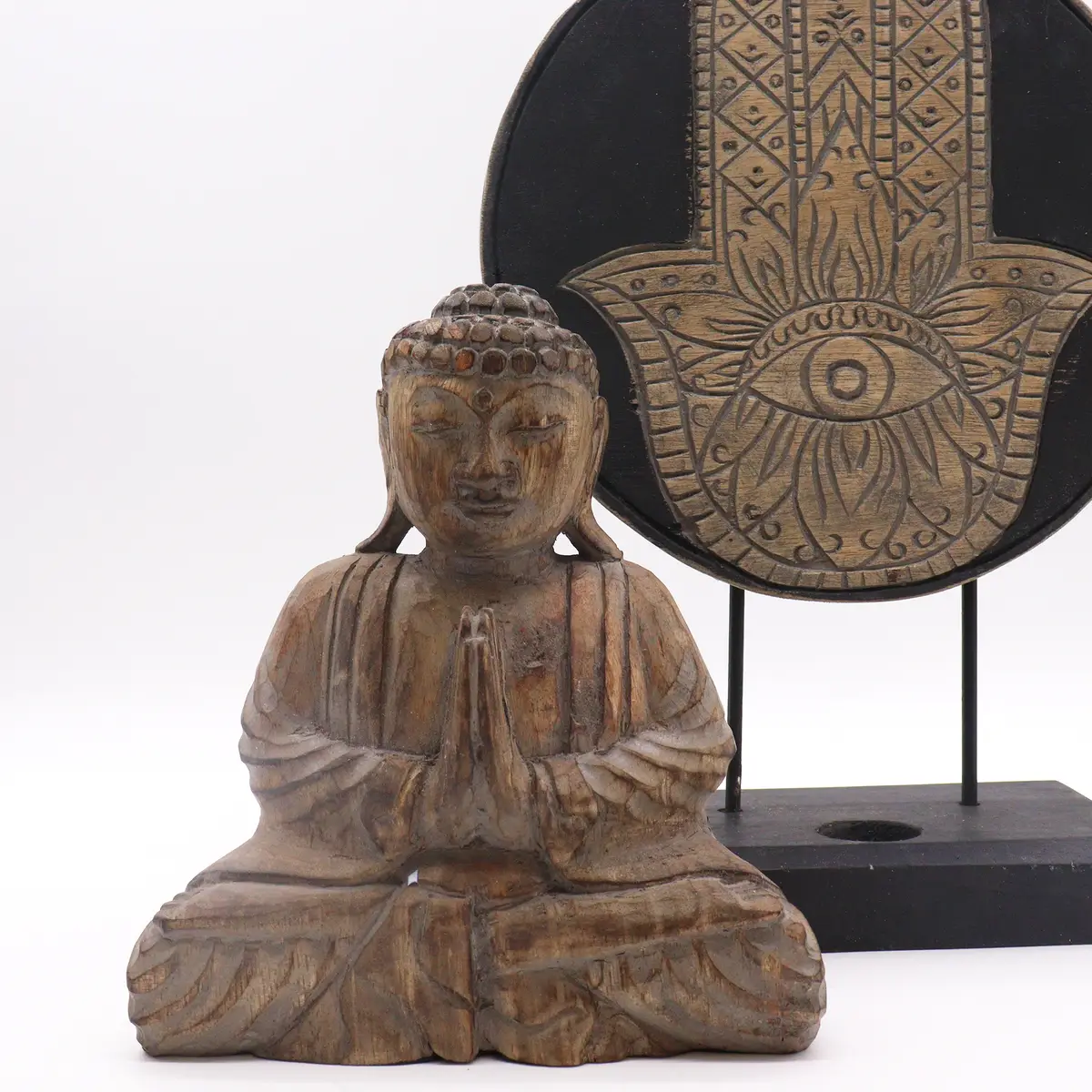 Feng Shui Buddha-set med Hamsa i grått trä - produktbild 2