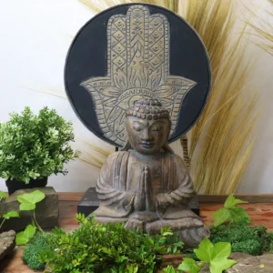 Feng Shui Buddha-set med Hamsa i grått trä - produktbild 3