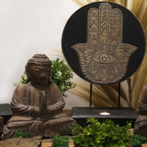 Feng Shui Buddha-set med Hamsa i grått trä - produktbild 4