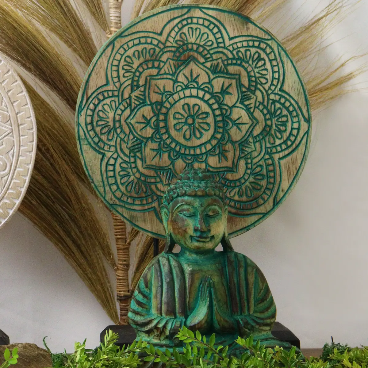 Feng Shui Buddha-set med mandala i grön färg - produktbild 3