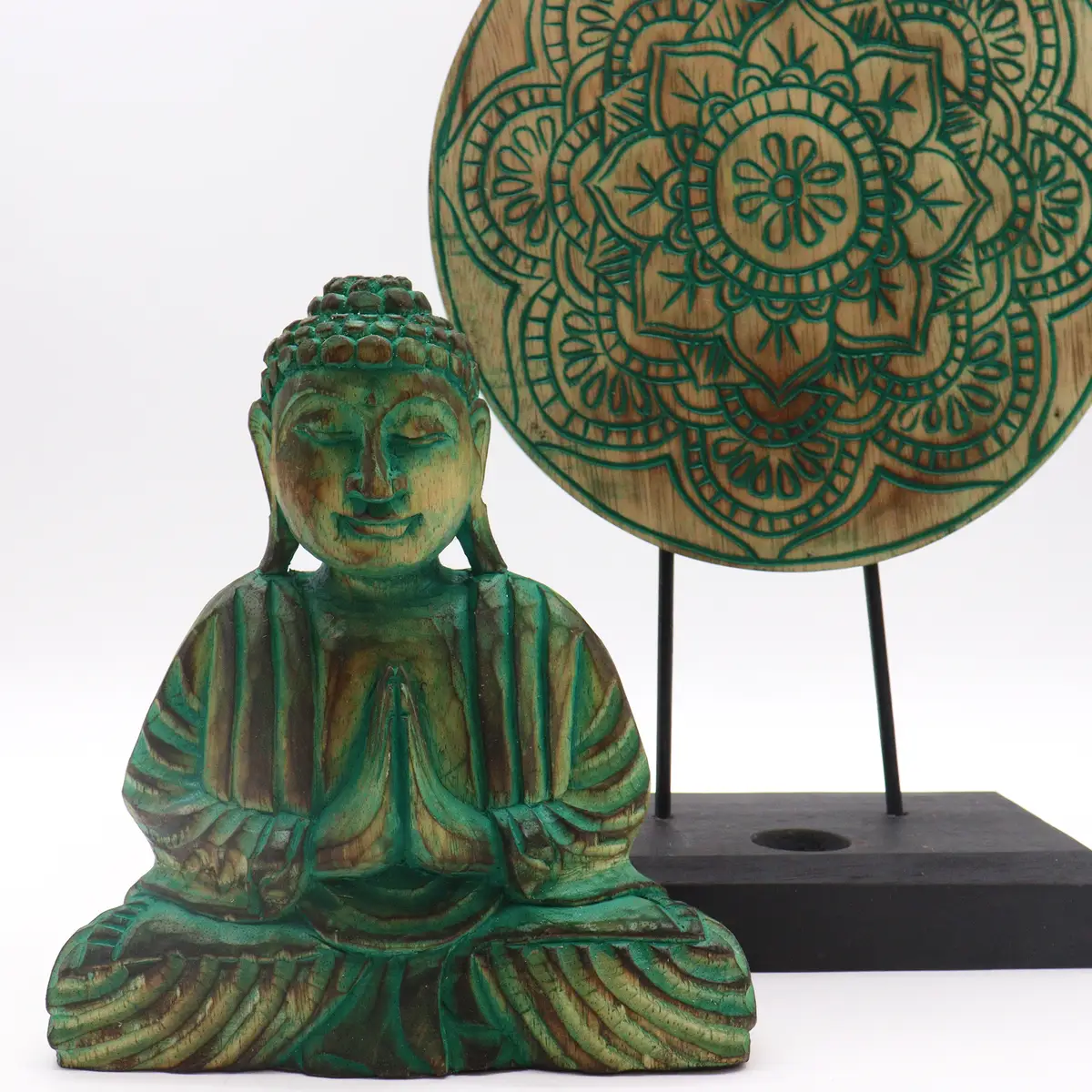 Feng Shui Buddha-set med mandala i grön färg - produktbild 6