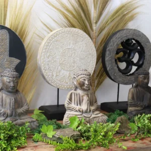 Feng Shui Buddha-set med mandala i naturligt trä - produktbild 2
