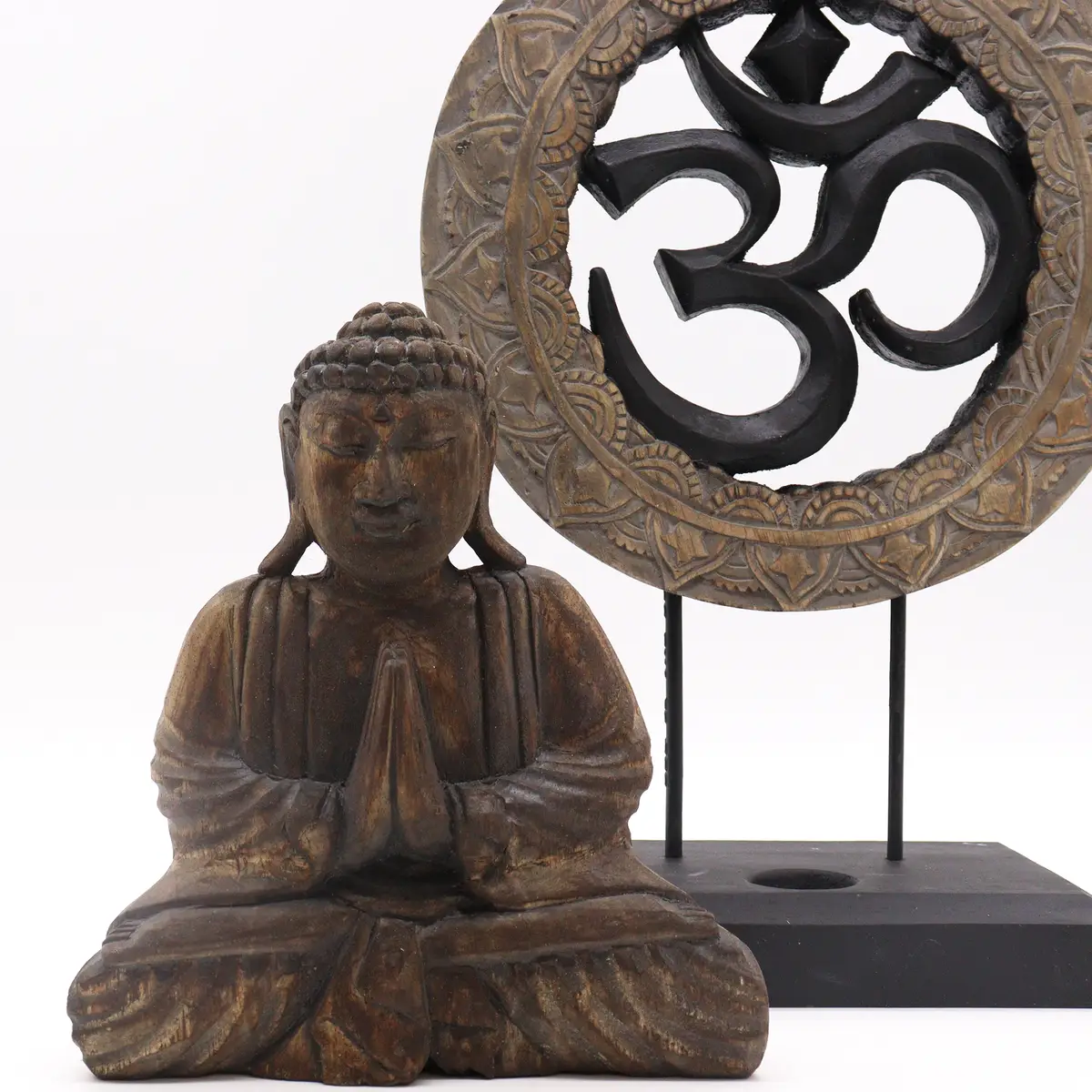 Feng Shui Buddha-set med Om-symbol i grått och svart - produktbild 3