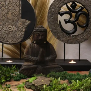 Feng Shui Buddha-set med Om-symbol i grått och svart - produktbild 4