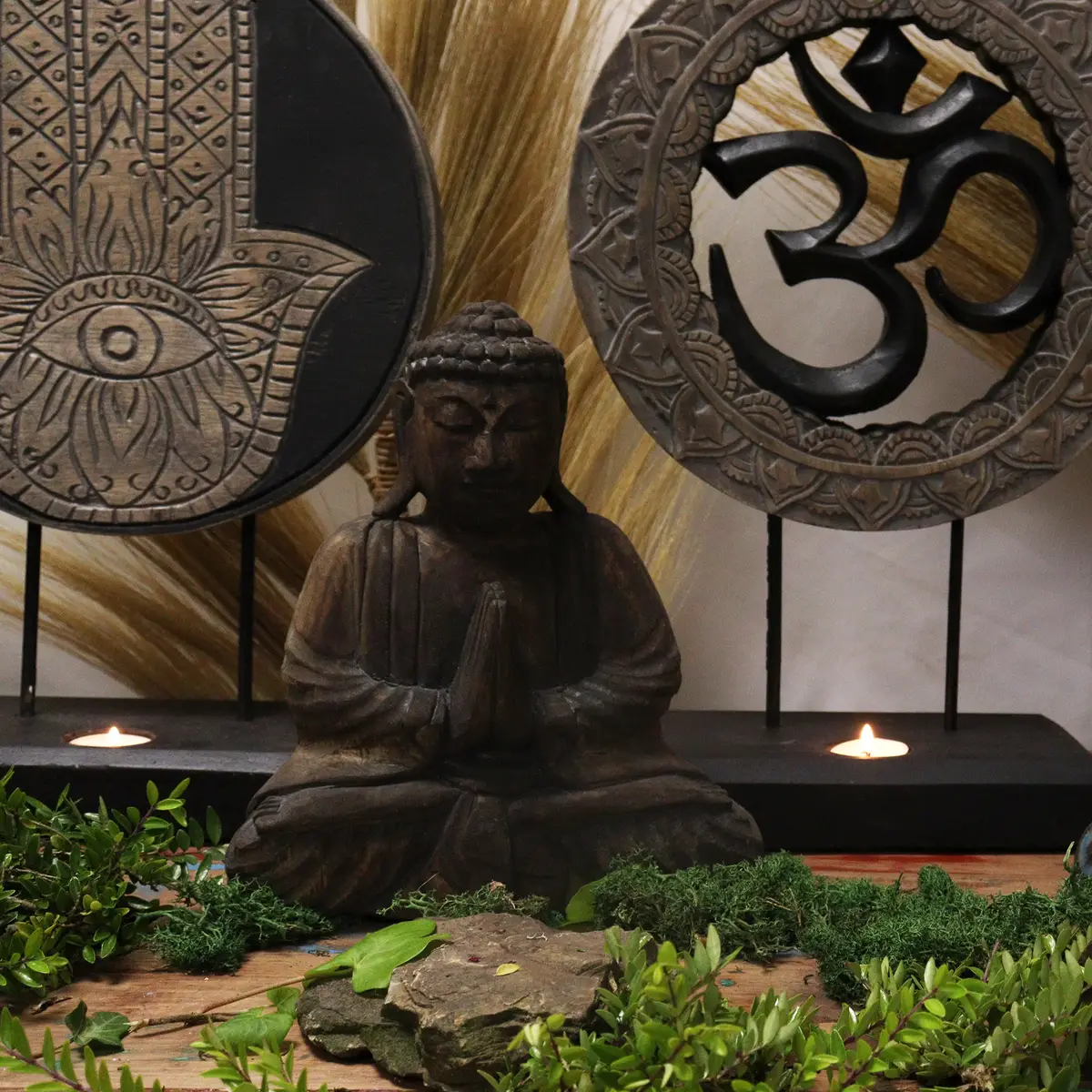 Feng Shui Buddha-set med Om-symbol i grått och svart - produktbild 4