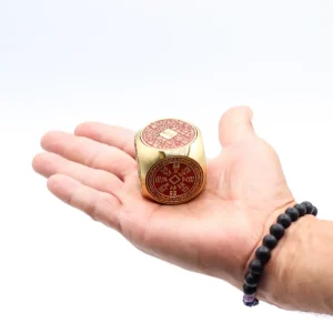 Feng Shui lyxkub i rött och mässing 4x4 cm - produktbild 5