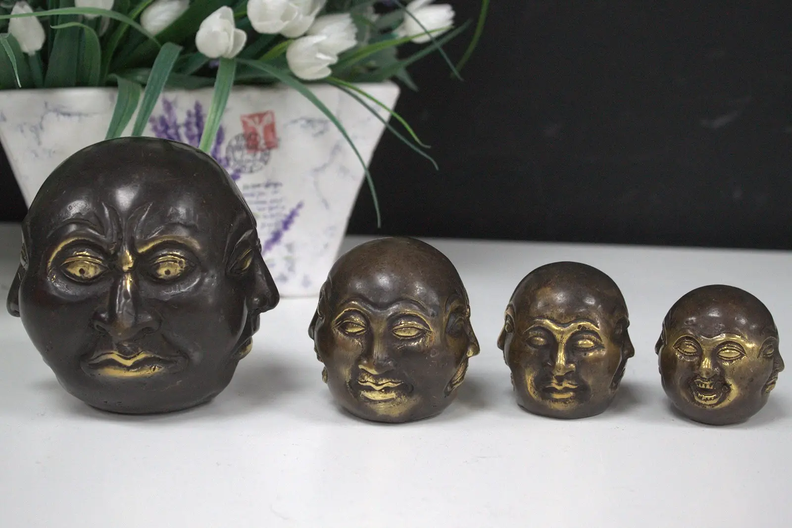 Fengshui-figur i mässing med fyra ansikten, 6 cm - produktbild 6
