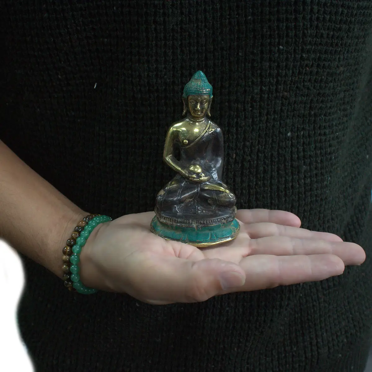 Fengshui-figur i mässing med mediterande Buddha - produktbild 2