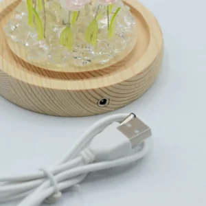 Floral Glow Trädgårdskupol med 10 rosa rosor och LED USB-belysning - produktbild 5