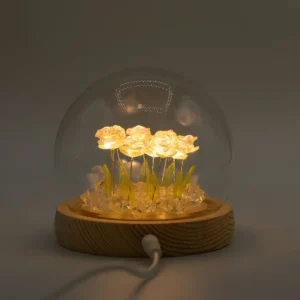 Floral Glow Trädgårdskupol med 10 rosa rosor och LED USB-belysning - produktbild 6