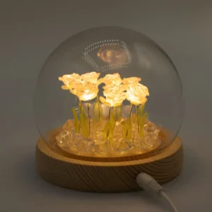 Floral Glow Trädgårdskupol med 10 rosa rosor och LED USB-belysning - produktbild 7