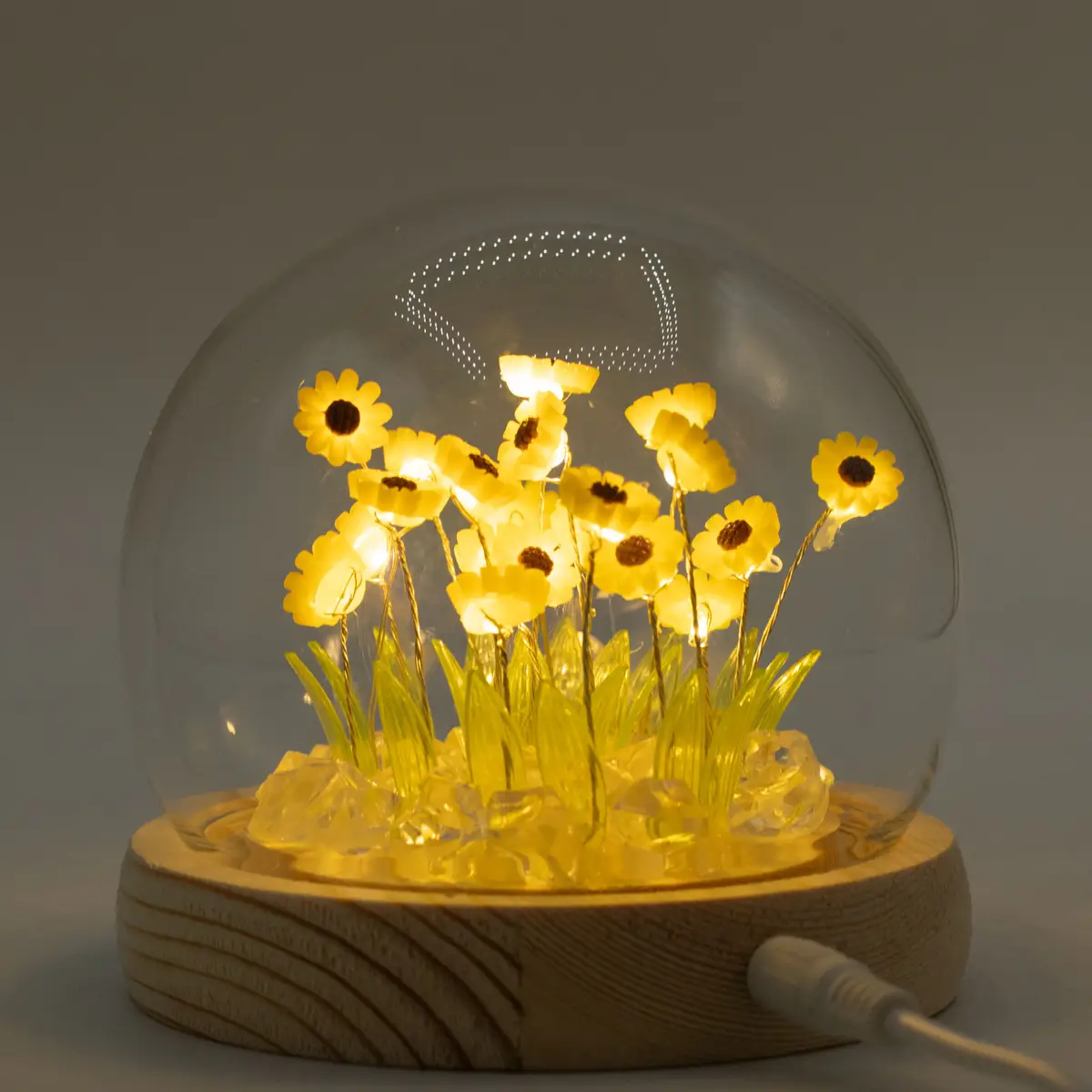 Floral Glow Trädgårdskupol med solrosor och LED USB - produktbild 6