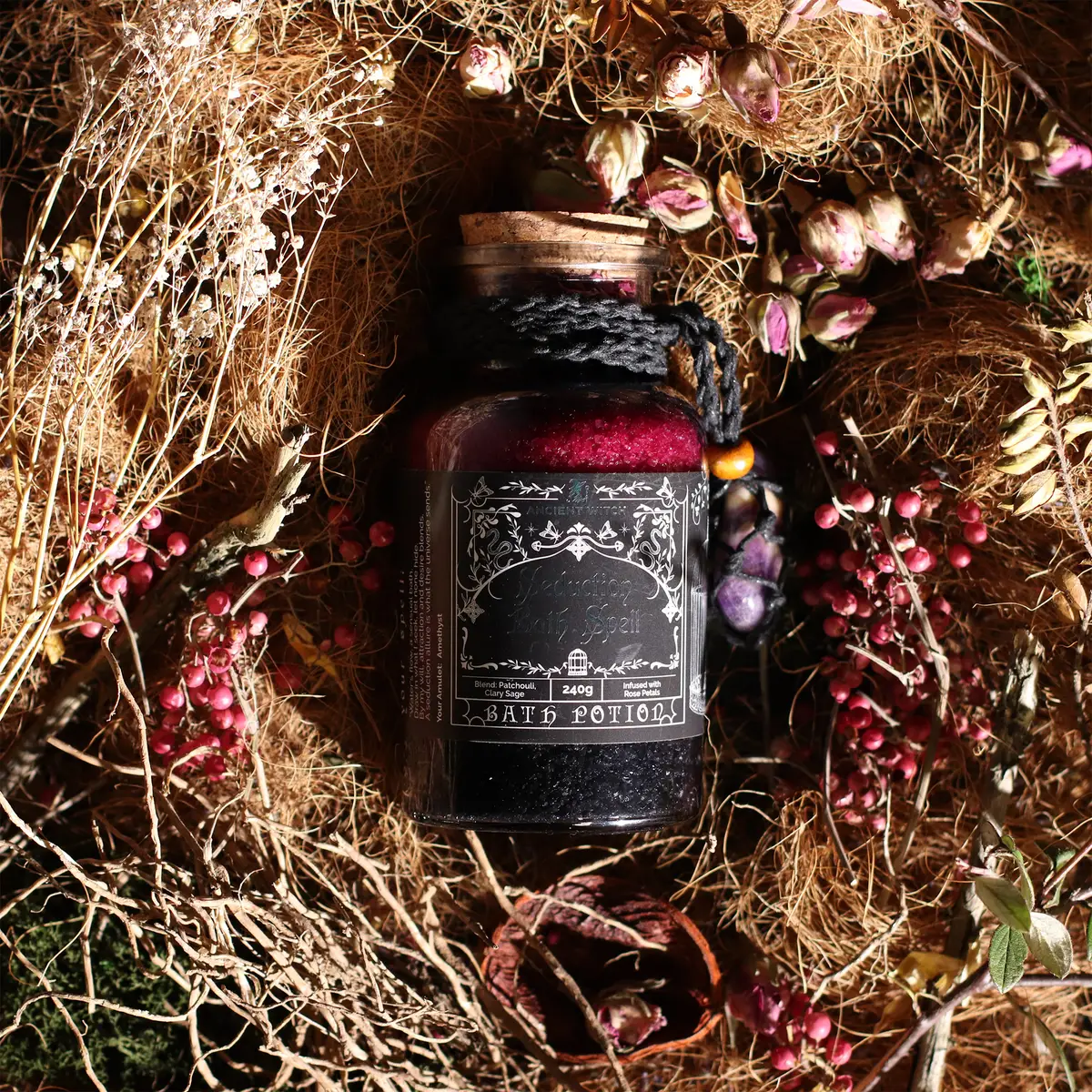 Forntida häxbad med förförelsebadpotion och ametistkristall - produktbild 5