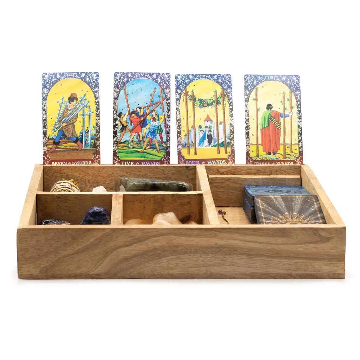 Förvaringsbox för tarotkort med fyra fack och kortställ - produktbild 3