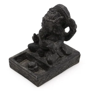 Ganesh rökelsehållare i svart antik sten - produktbild 4