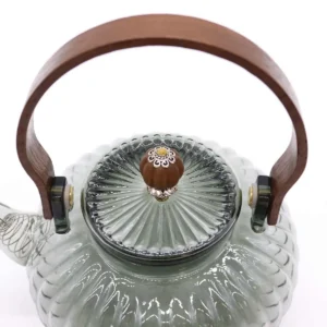 Glaskanna med infuser för te 950 ml i kolgrått med räfflad design - produktbild 3