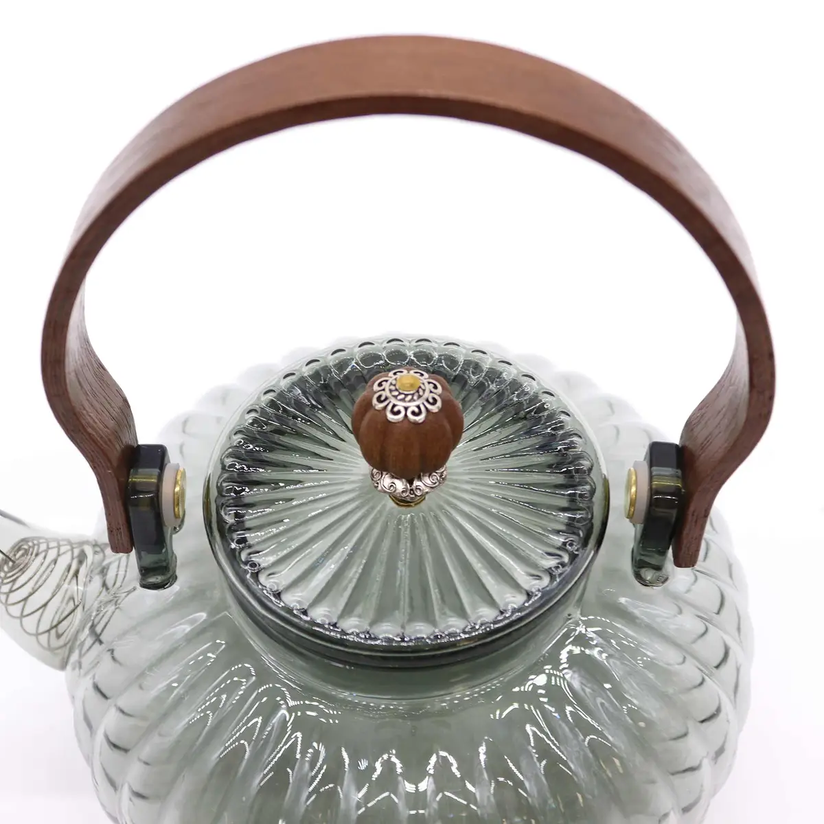 Glaskanna med infuser för te 950 ml i kolgrått med räfflad design - produktbild 3