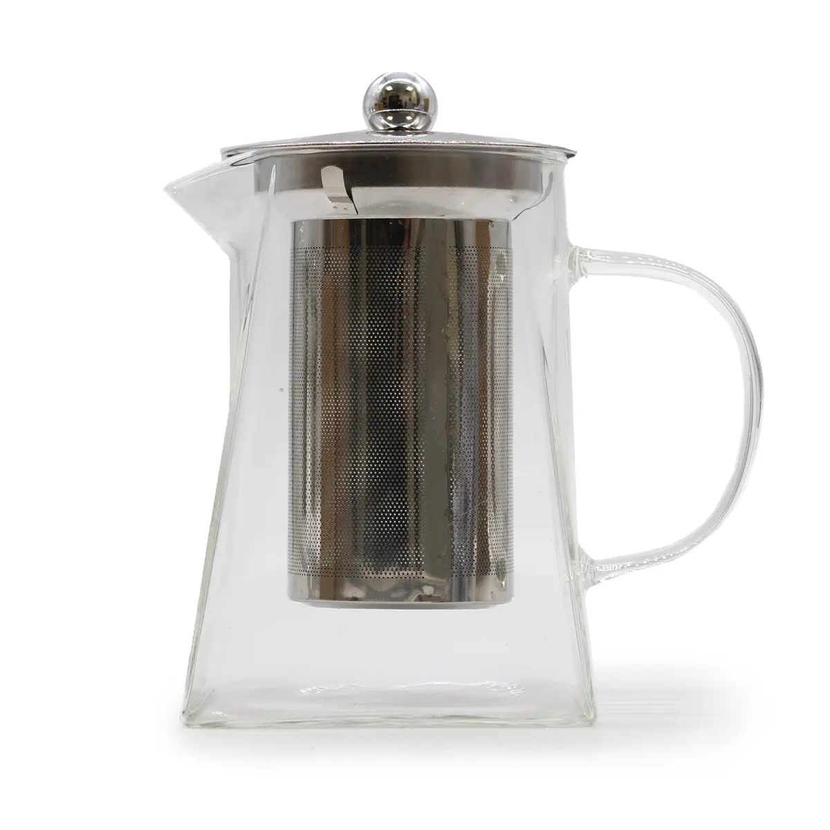 Glaskanna med rostfri infuser i tornform och handtag