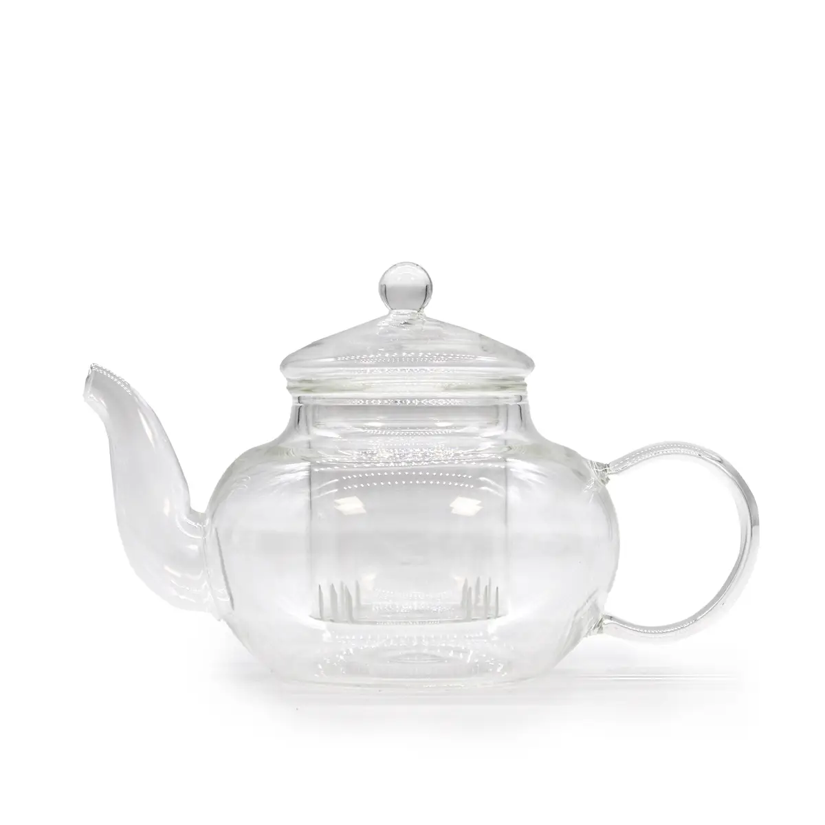 Rund glaskanna med infuser för te i klart glas