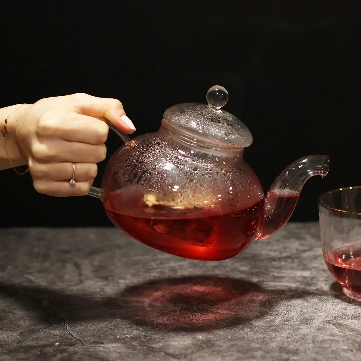 Glaskanna med infuser för te rund pärlemor 800 ml - produktbild 2