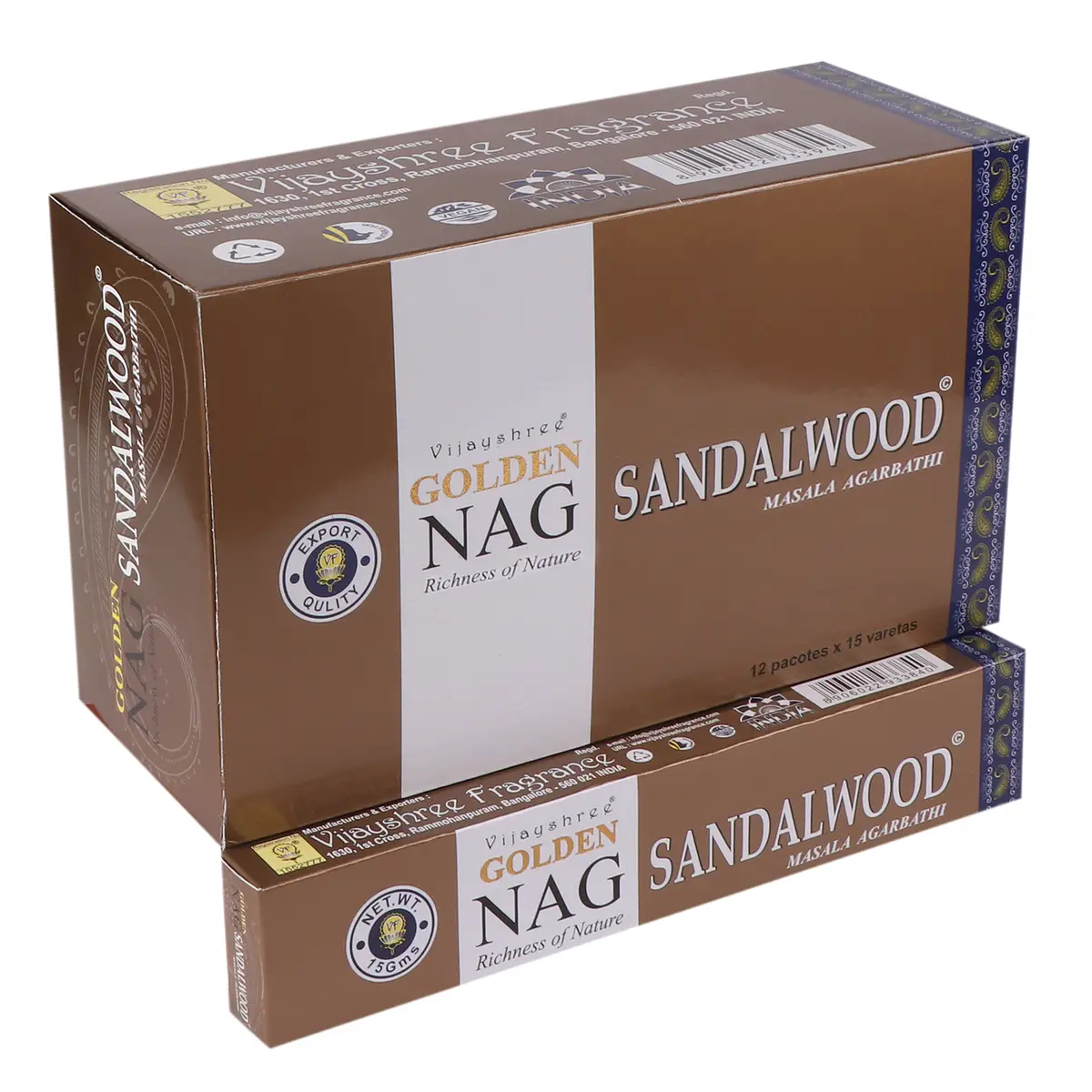 Förpackning med Golden Nag rökelsepinnar i sandelträ, 15 gram