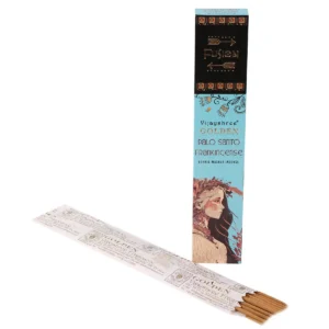 Förpackning och rökelsepinnar Golden Palo Santo och Frankincense