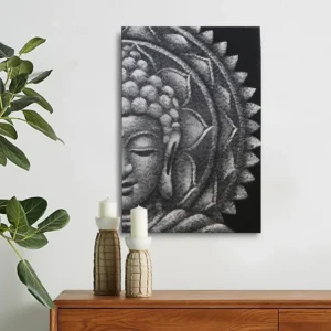 Grå buddhamålning med halvt motiv 60x80 cm - produktbild 2