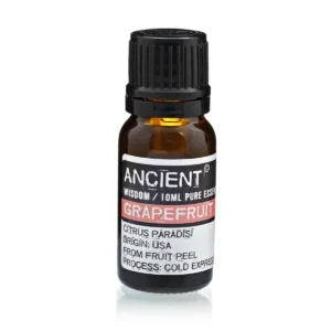 Flaska med grapefrukt eterisk olja 10 ml med svart lock och etikett