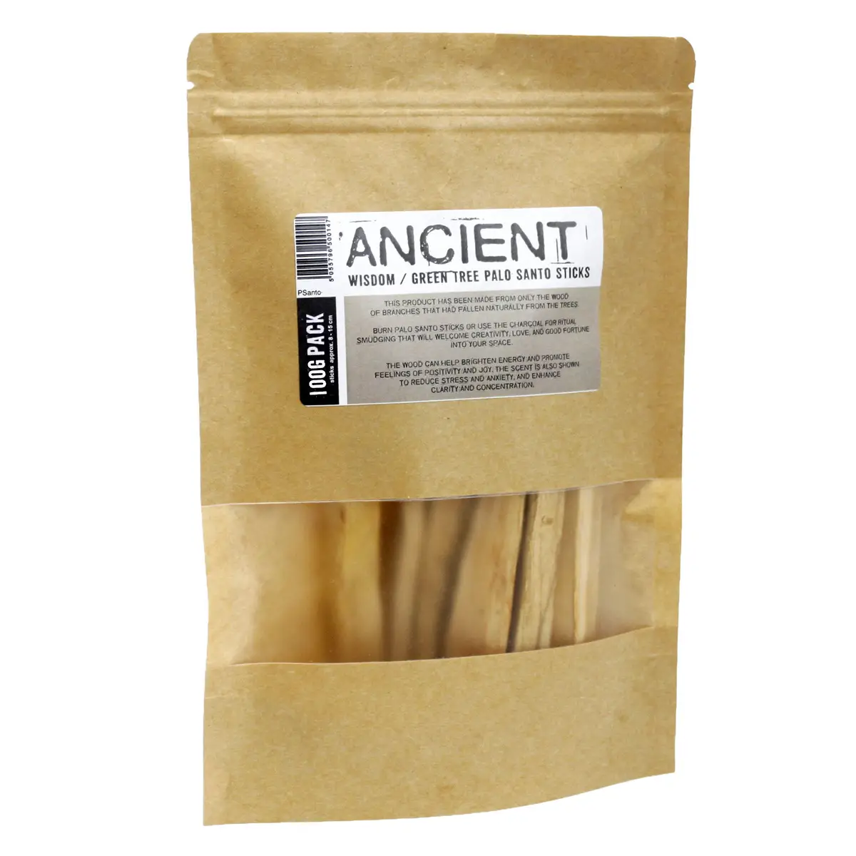 Påse med Green Tree Palo Santo rökelsestickor i naturfärgat papper med etikett