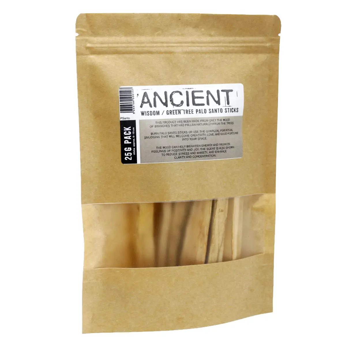Förpackning med Green Tree Palo Santo rökelsestickor i naturfärgad påse med etikett