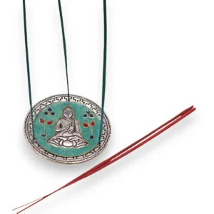 Grön Buddha rökelsehållare i aluminium 10 cm - produktbild 2