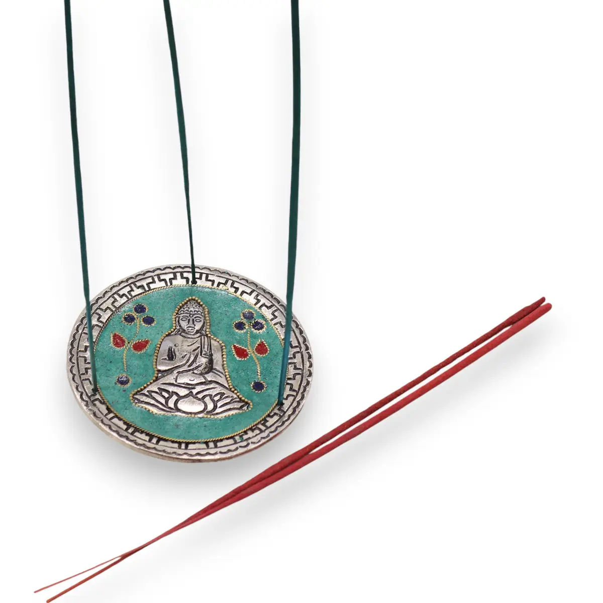Grön Buddha rökelsehållare i aluminium 10 cm - produktbild 2