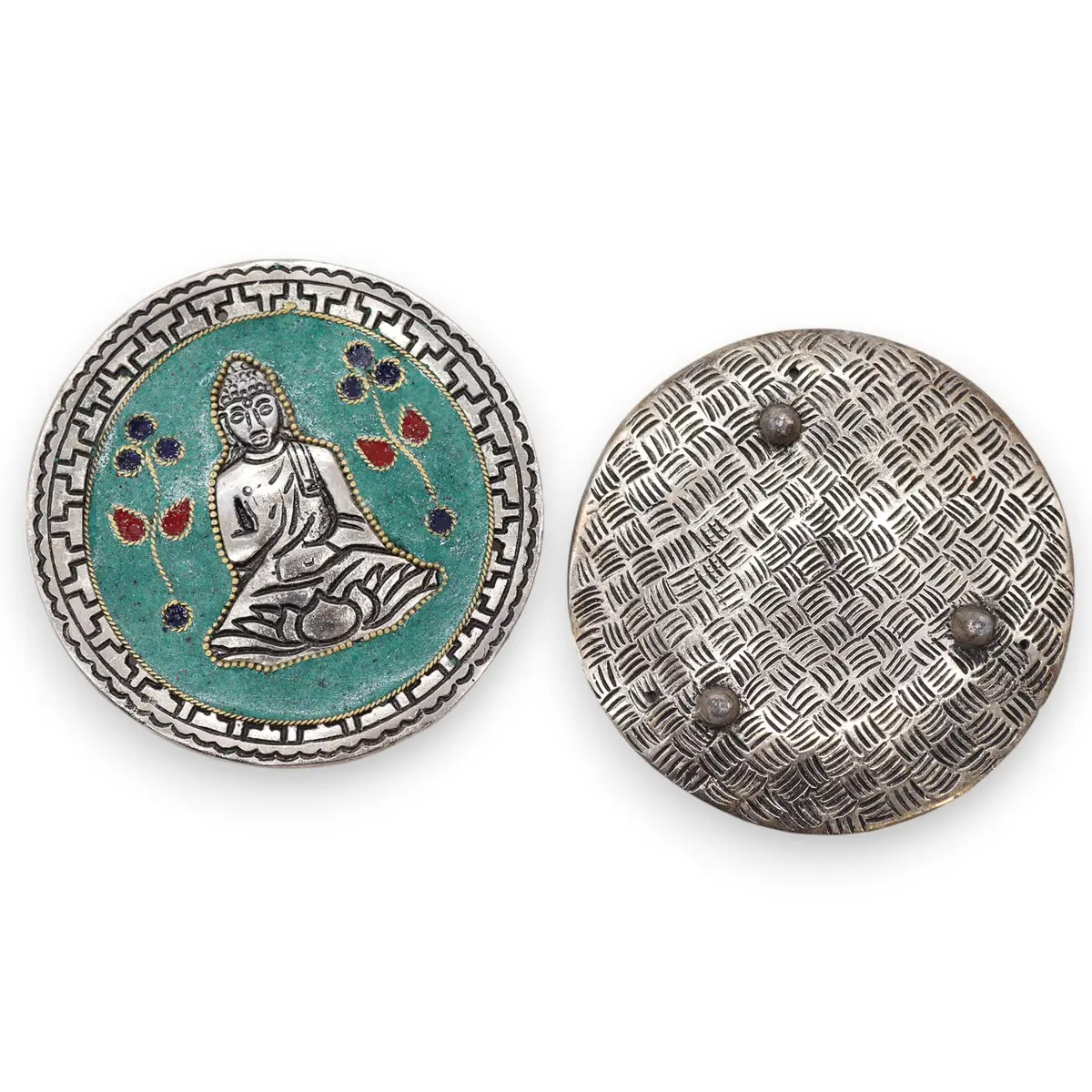 Grön Buddha rökelsehållare i aluminium 10 cm - produktbild 3