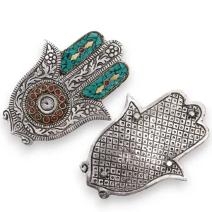 Grön handgjord aluminium rökelsehållare Hamsa 13x5,5 cm - produktbild 3