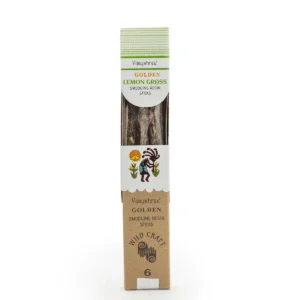 Förpackning med gyllene lemongrass rökelsepinnar av hartz