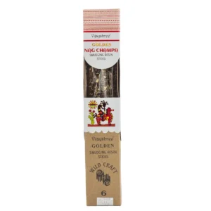 Förpackning med gyllene Nag Champa rökelsepinnar av hartz