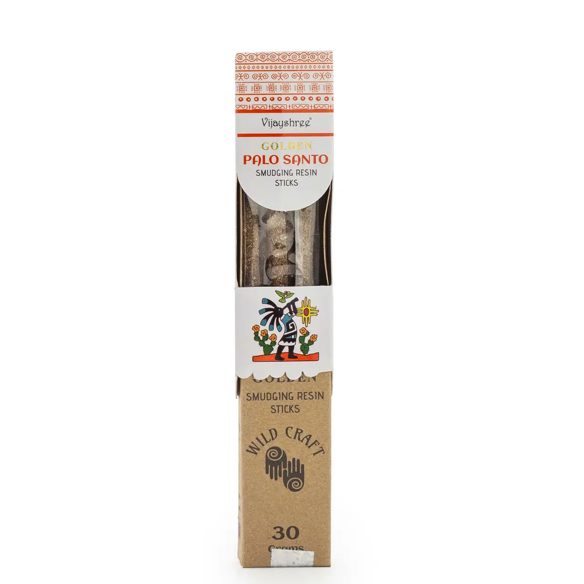 Förpackning med gyllene Palo Santo-rökelsepinnar av hartz