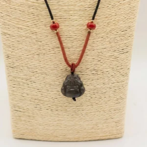 Halsband med snöre och hänge i silverobsidian med Buddha-motiv - produktbild 4