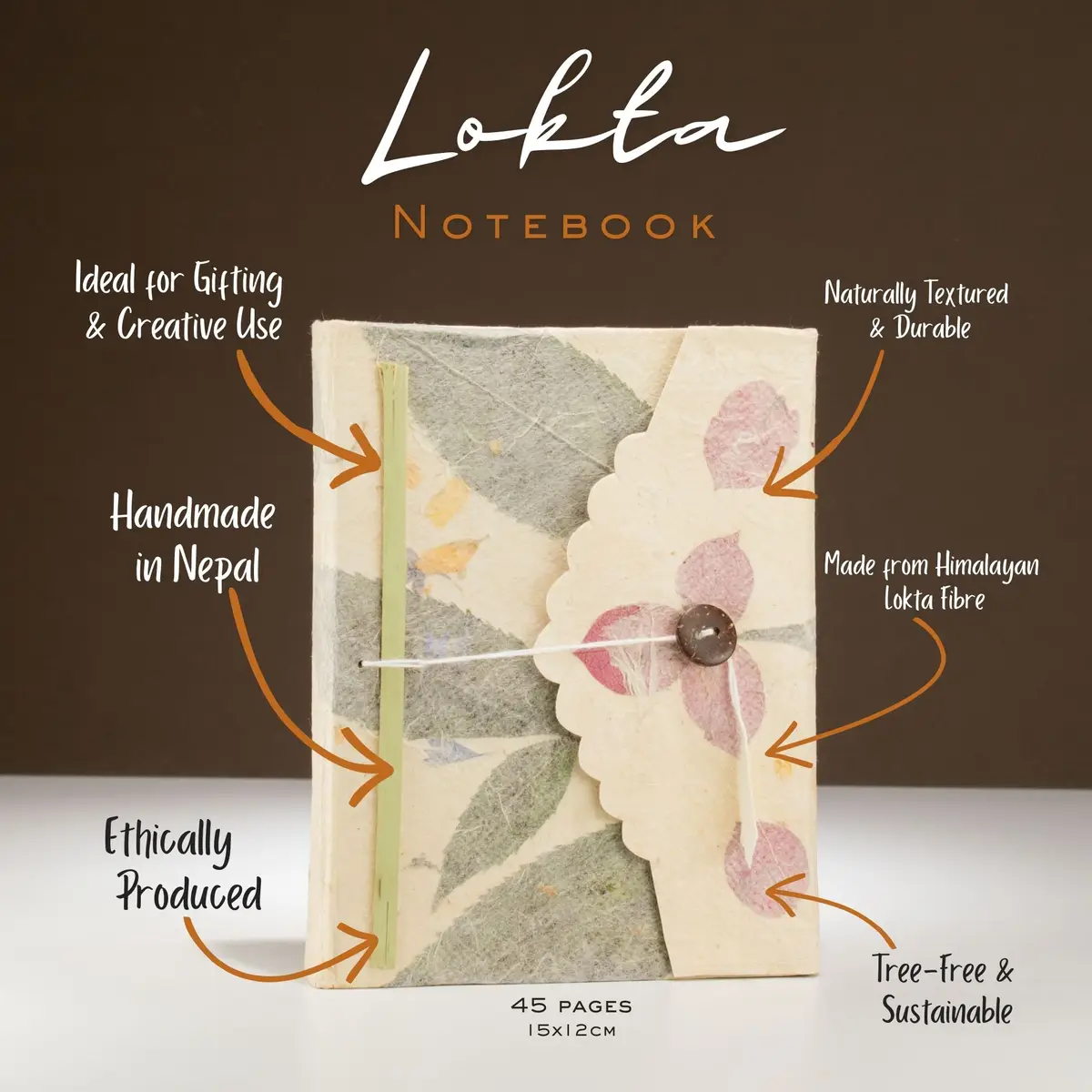 Handgjord anteckningsbok i Lokta-papper med bougainvillea, 15x12 cm - produktbild 2