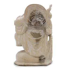 Handgjord Buddha-staty i bringträ, 30 cm, vitkalkad - produktbild 3