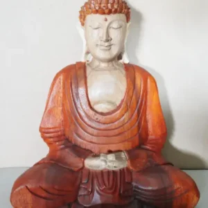 Handgjord Buddha-staty i Suarträ 30 cm med nedåtgående hand - produktbild 3