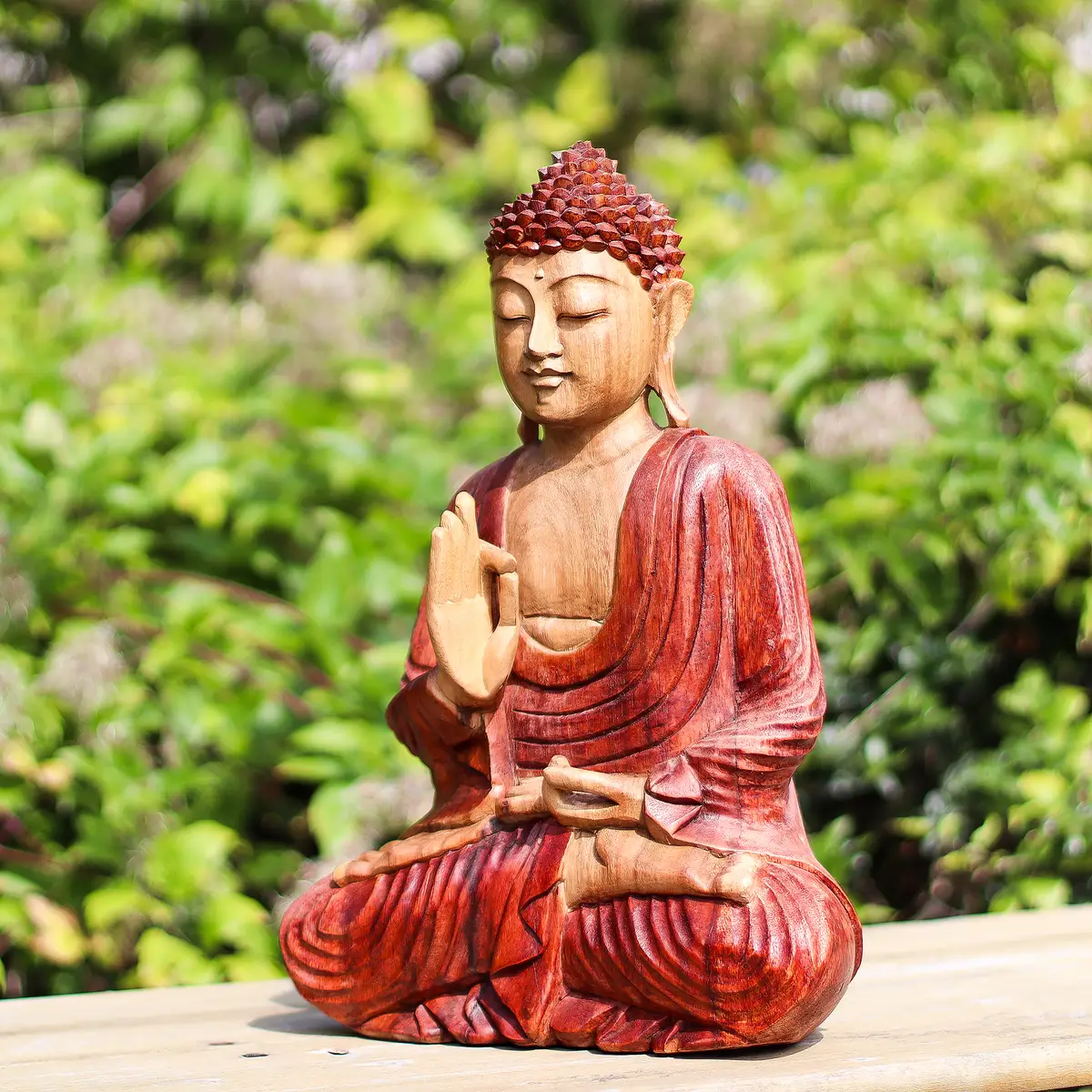 Handgjord Buddha-staty i Suarträ 30 cm med undervisande gest - produktbild 7