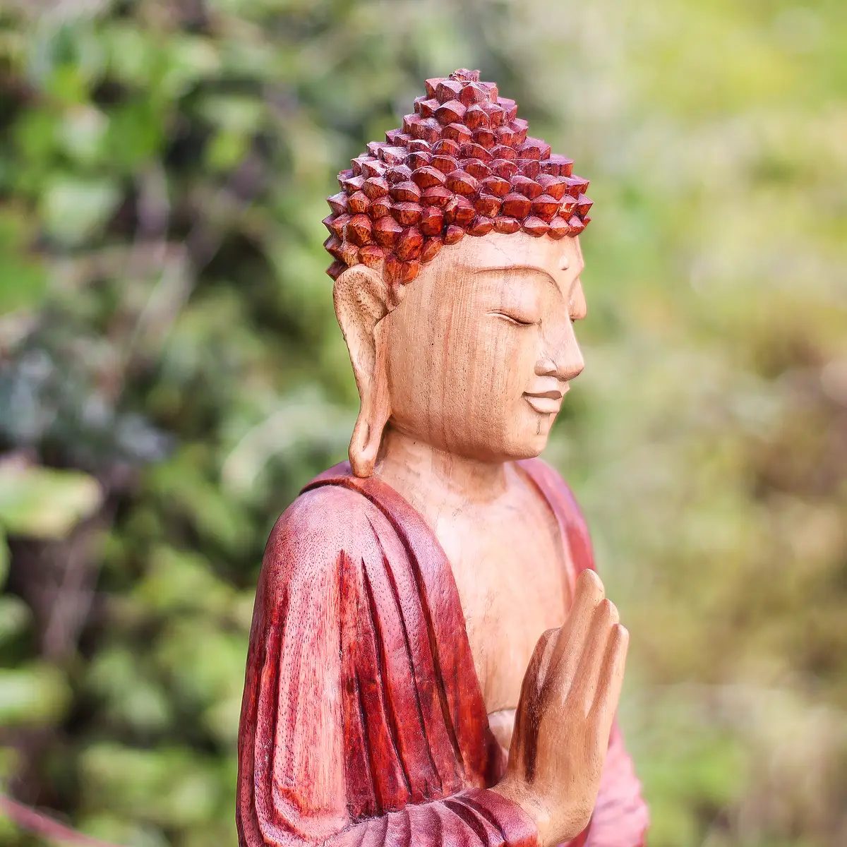 Handgjord Buddha-staty i Suarträ 30 cm med undervisande gest - produktbild 8