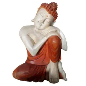 Handgjord Buddha-staty i Suarträ, 30 cm hög, i tänkande pose