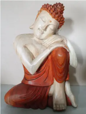 Handgjord Buddha-staty i Suarträ, 30 cm, tänkande pose - produktbild 2