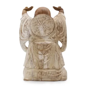 Handgjord Buddha-staty i Suarträ 40 cm med upplyfta händer vitkalkad - produktbild 3